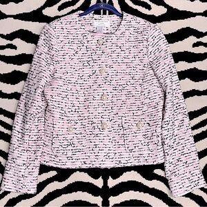 Helene Bergman London Pink Tweed Pearl Buttons Blazer Size XL